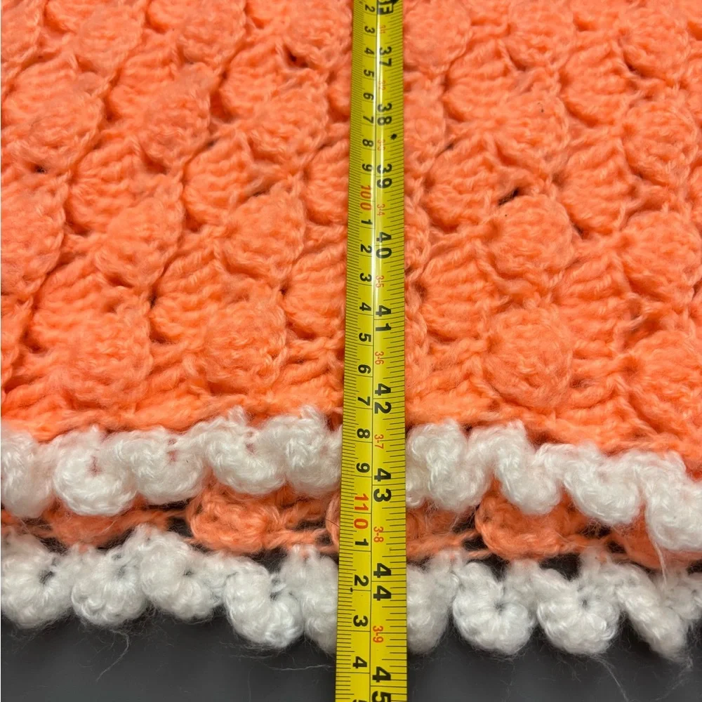 Handmade Crochet Baby Blanket Shell Stitch Coral Orange Newborn Gift VINTAGE 4’